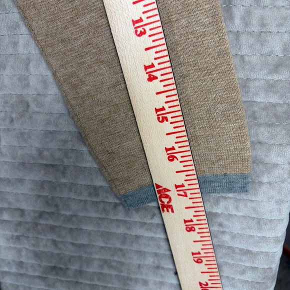 MaxMara Cashmere Wool Blend Crew Neck Sweater Tan Grey Trim Size S - Picture 9 of 9